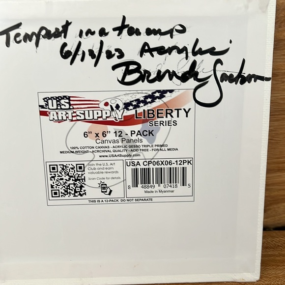 “Tempest in a Teacup”. Acrylic Painting in Canvas Board unframed 6x6 - Picture 3 of 3